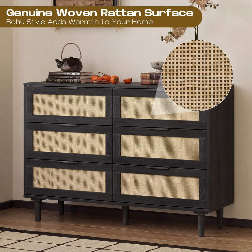 6 Drawer Rattan Wood Dresser F7837