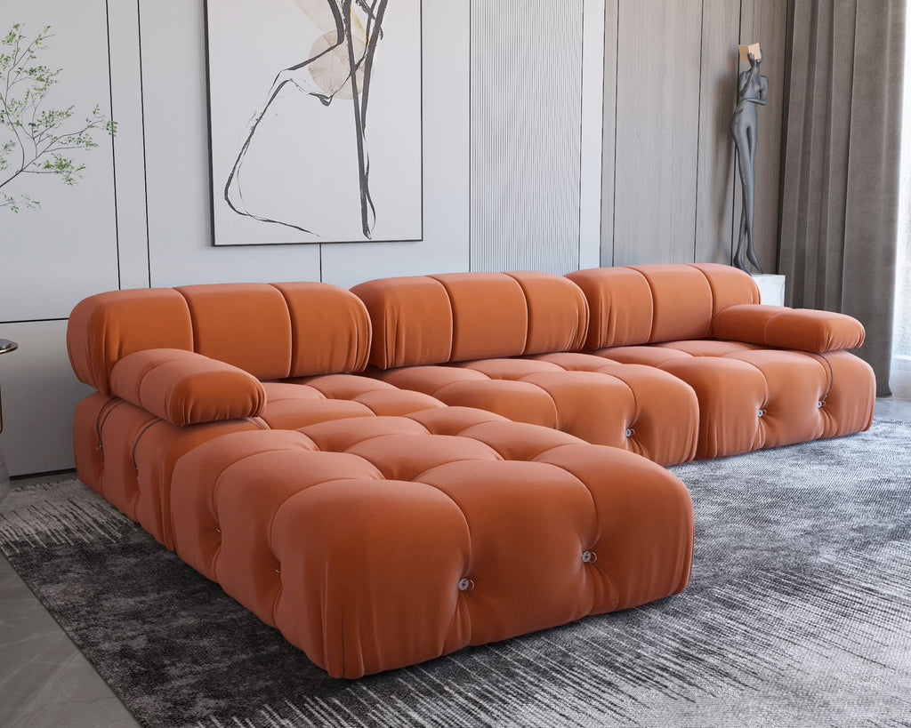 104" L-Shaped Velvet Sectional Sofa with Reversible Chaise Ottoman M7750