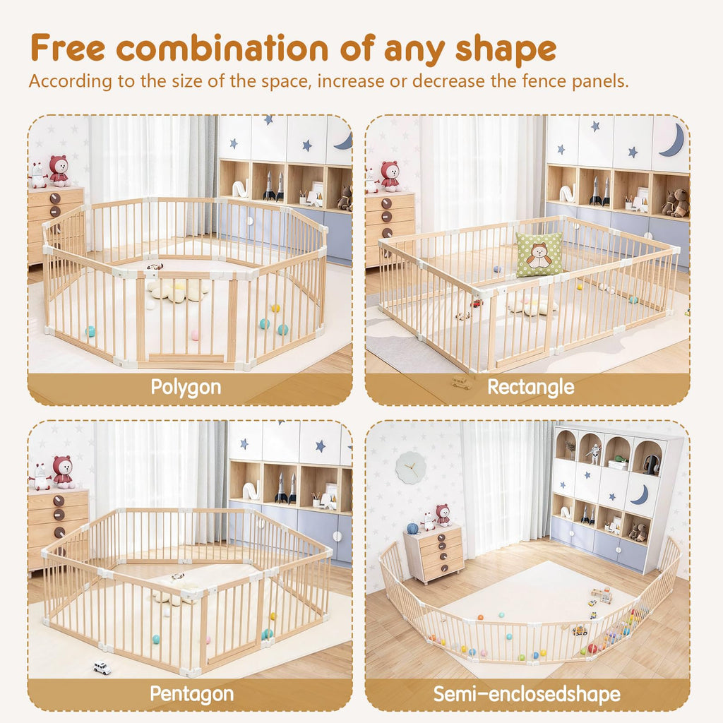 Foldable Wooden Playpen with Gate B92390