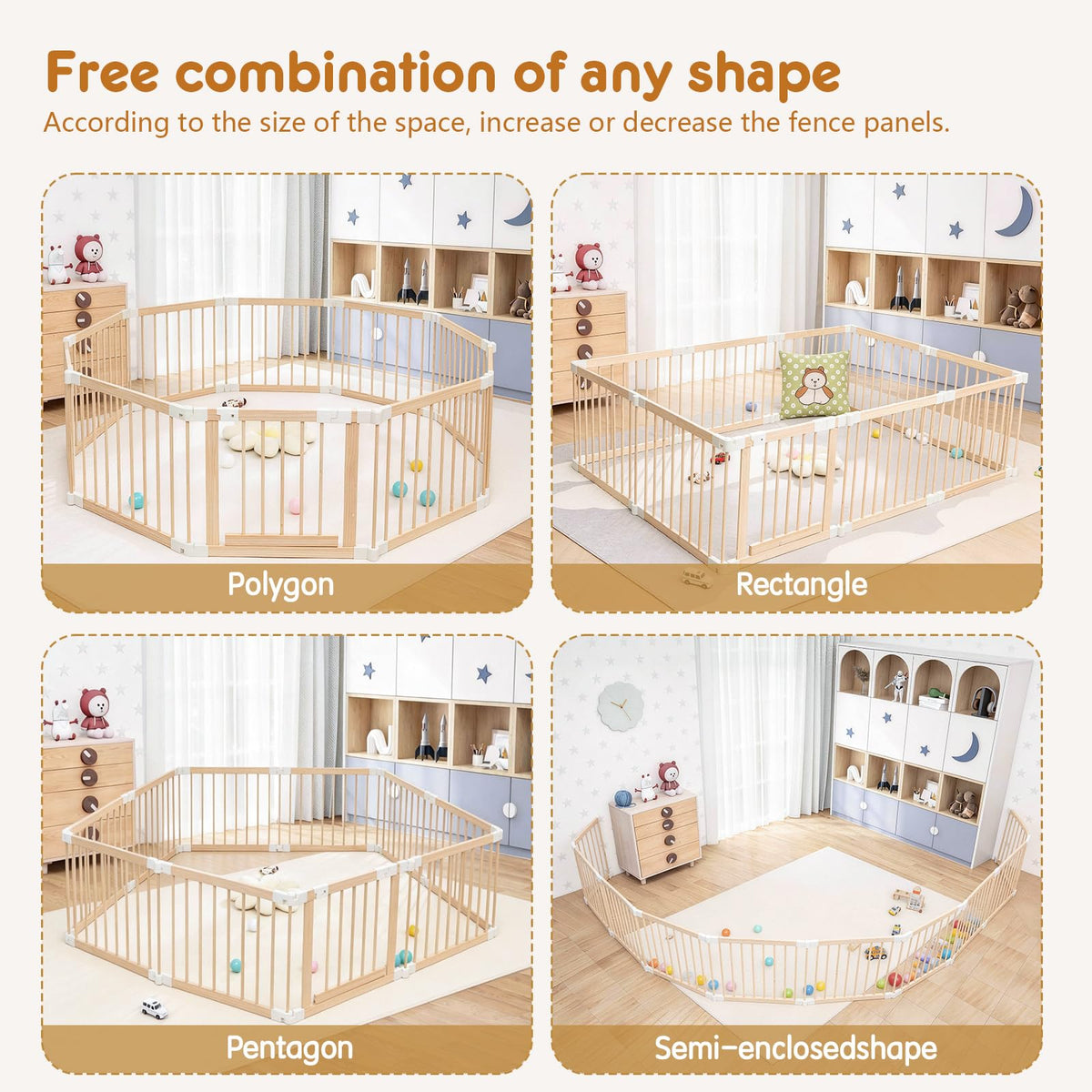 Foldable Wooden Playpen with Gate B92390