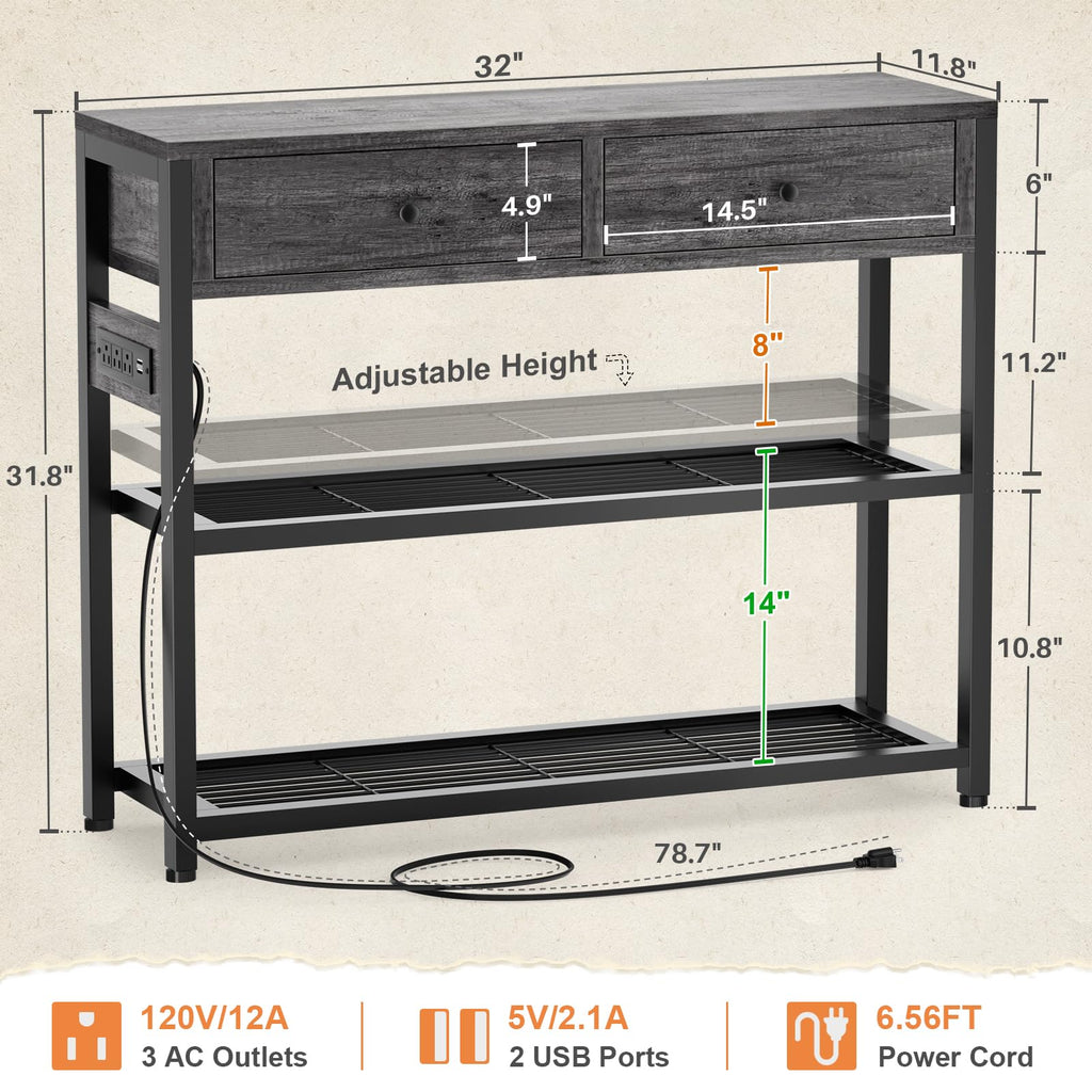32" Entryway Table with Outlets and Drawers E621668