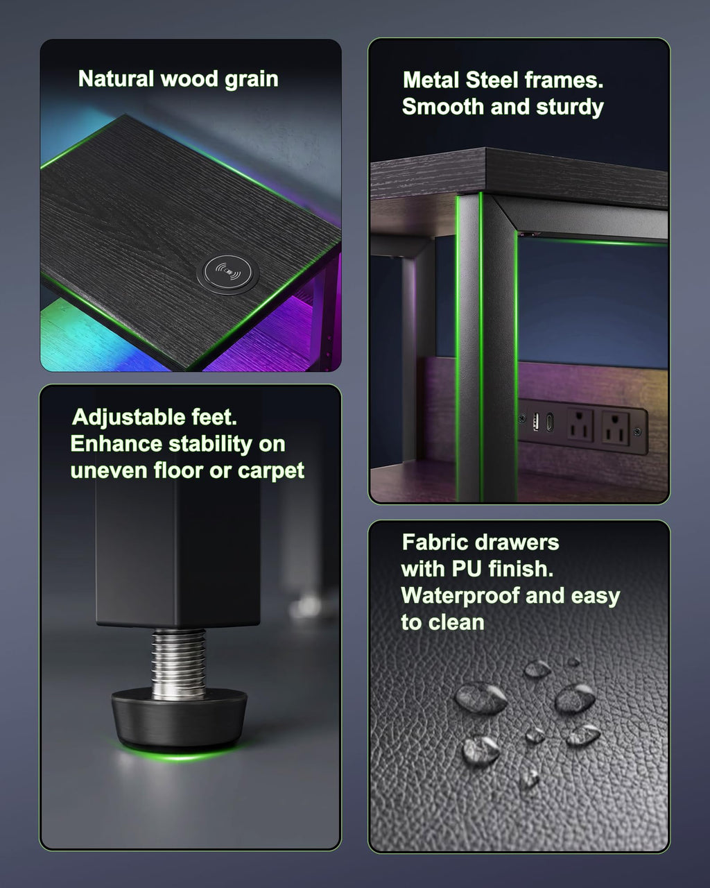 Black Smart Nightstand with Wireless Charging T2511