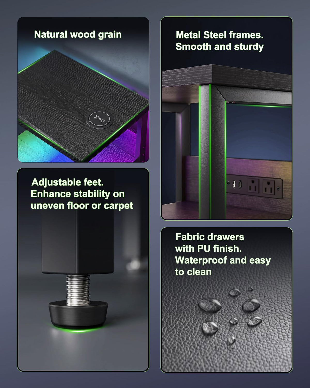 Black Smart Nightstand with Wireless Charging T2511