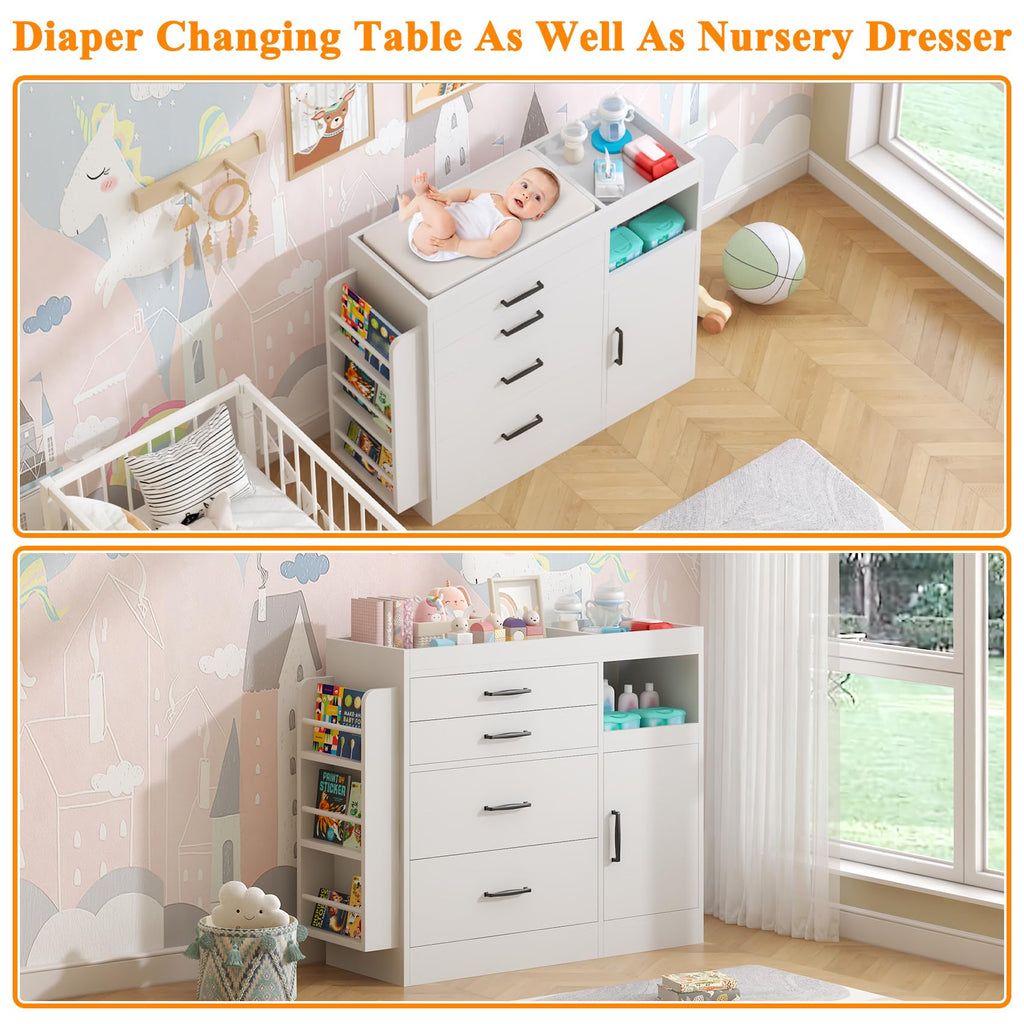 White 4 Drawer Baby Nursery Dresser with Changing Pad Z7761