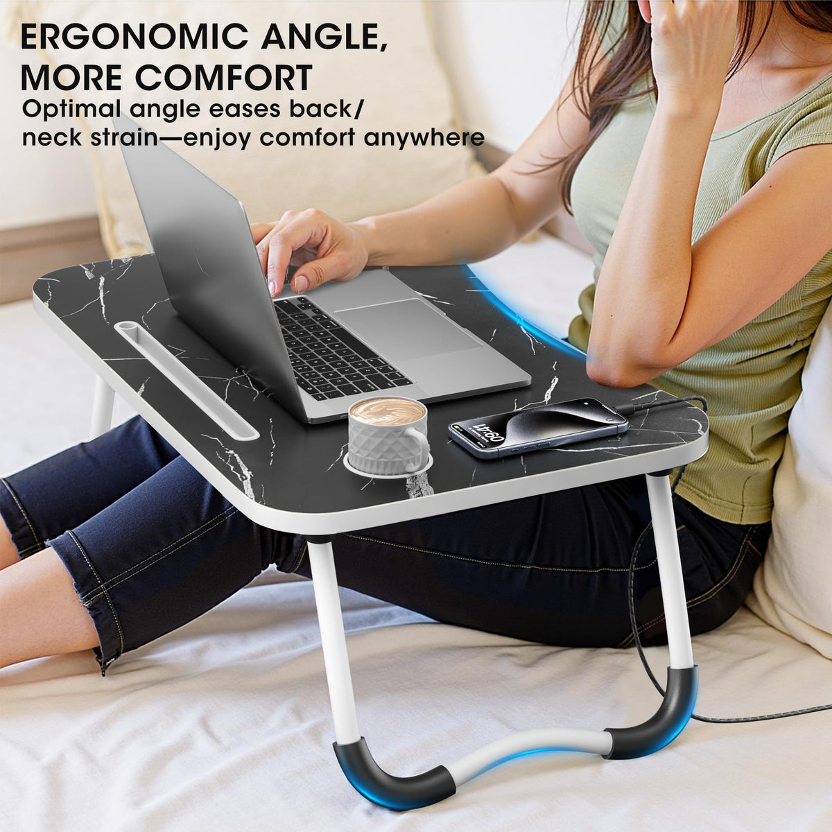 Folding Wood Lap Desk with Cup Holder P238
