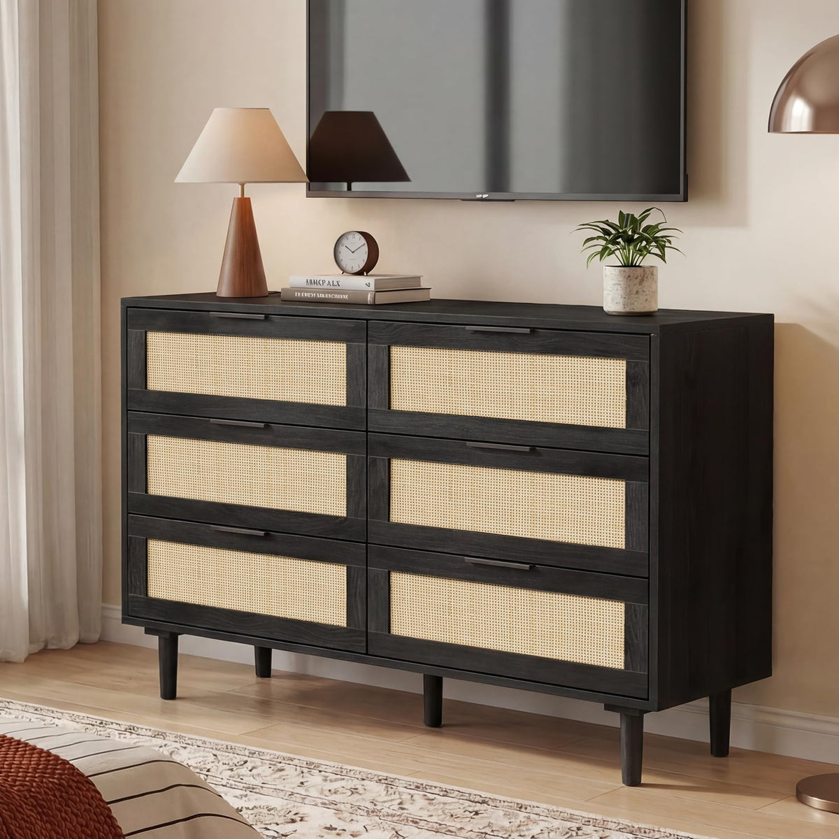 6 Drawer Rattan Wood Dresser F7837