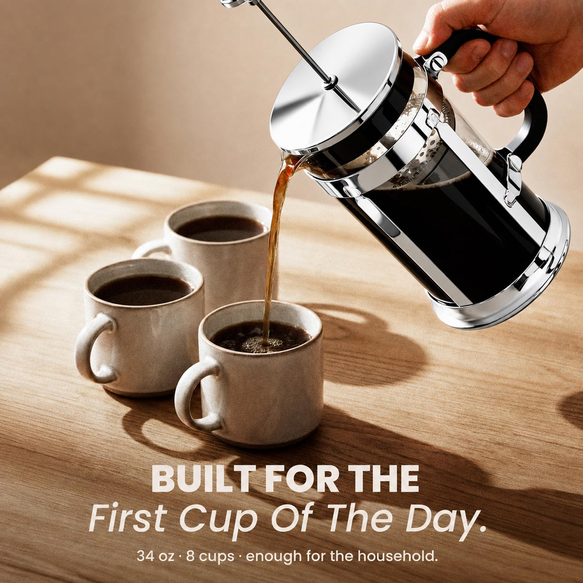 French Press Coffee Maker 34oz Chrome Borosilicate Glass O729