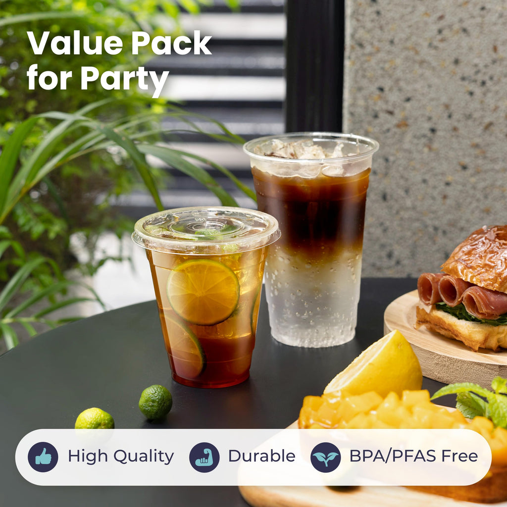 12 oz Clear Plastic Cups with Lids and Straws T8890