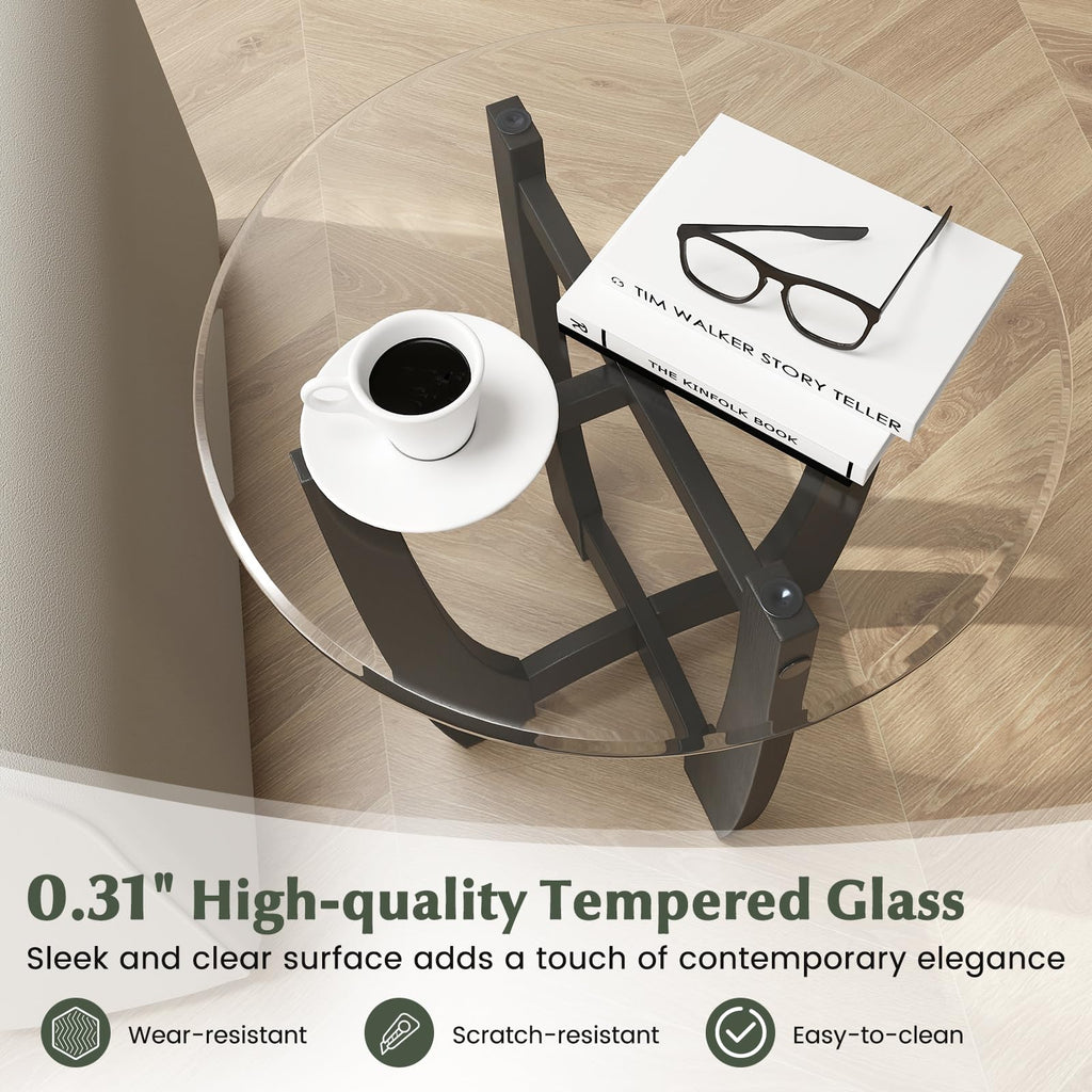 Glass Round End Table Set of 2, 23.5" Black D31412