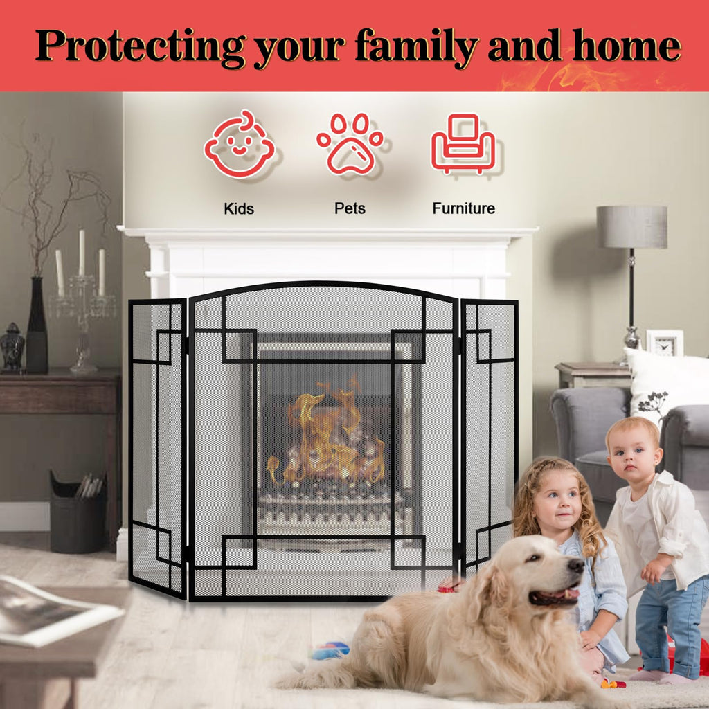 Fireplace Screen 3 Panel Wrought Iron V53015