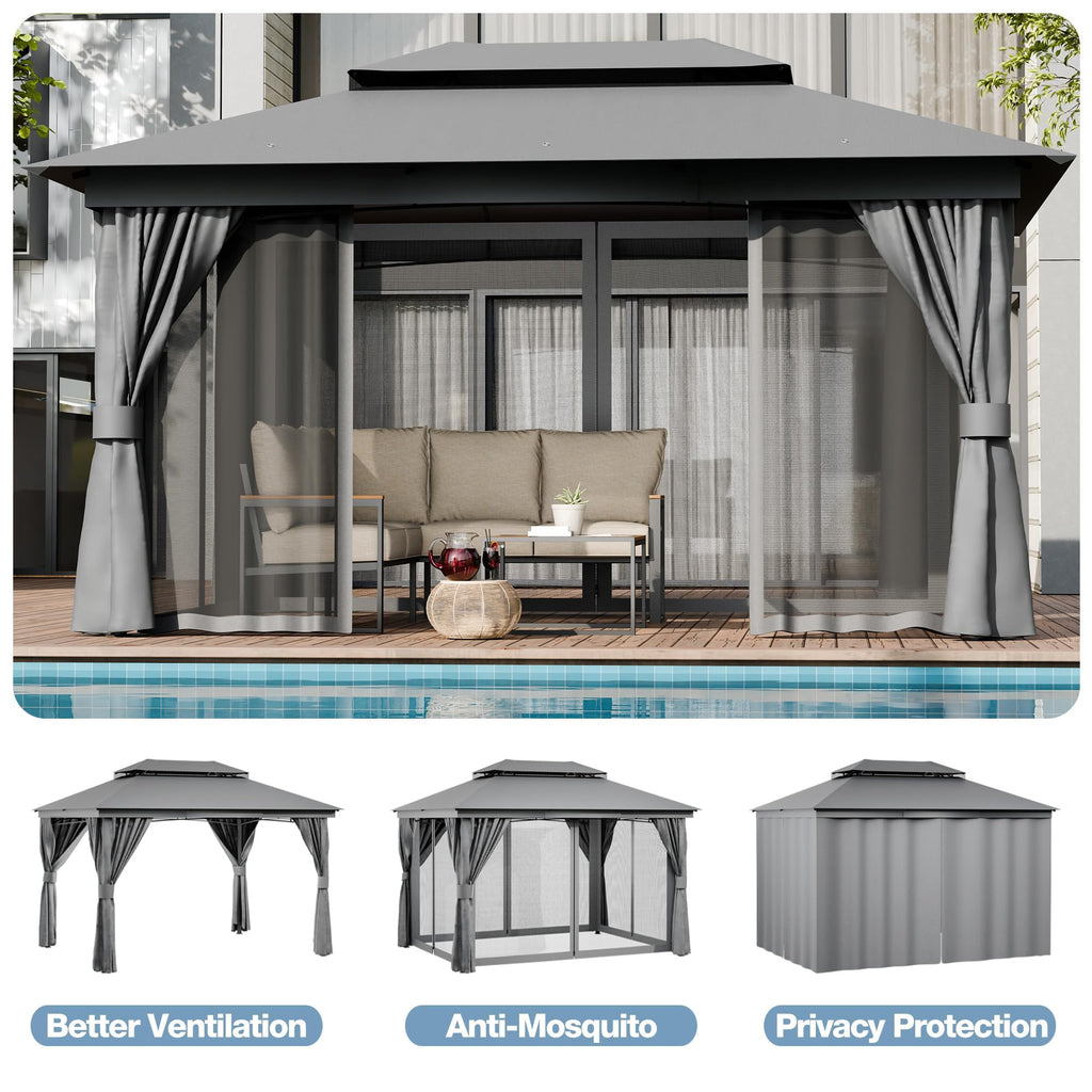 10x13 Outdoor Gazebo with Mosquito Netting and Privacy Screens T842364