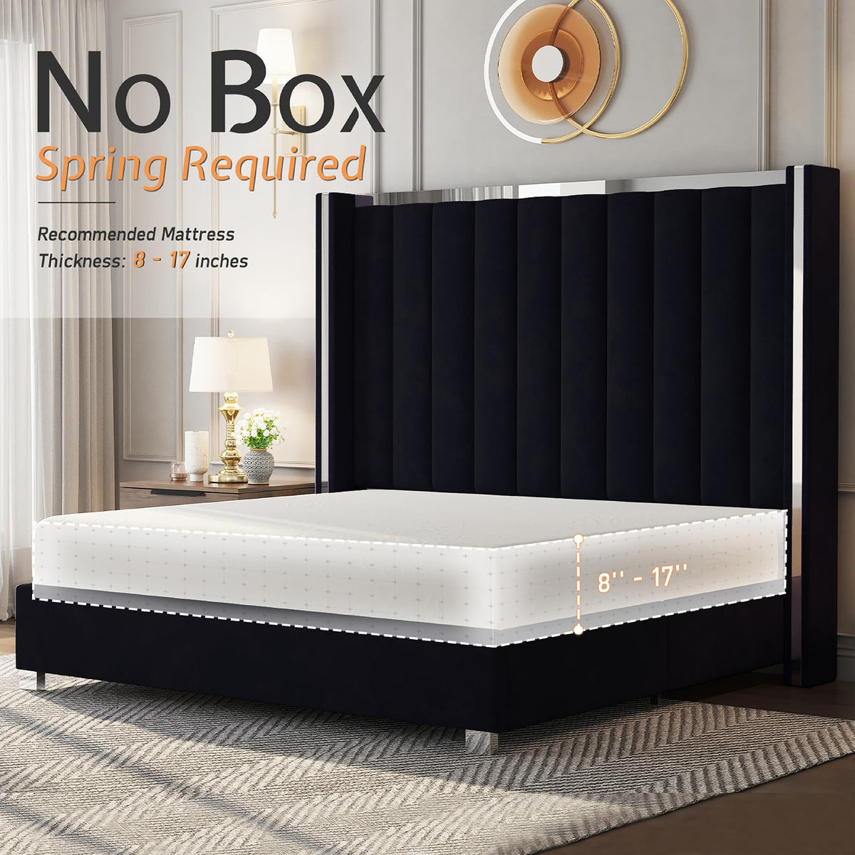 Queen Upholstered Bed Frame with Tall Headboard Q94619