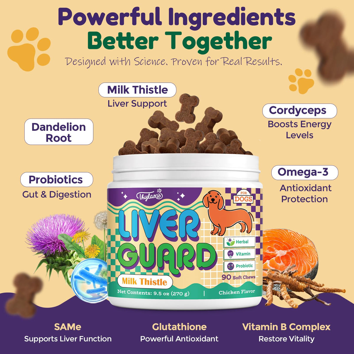 Dog Liver Supplement, Milk Thistle & Same, 5B CFU Probiotics, 90 Soft Chews Q667022
