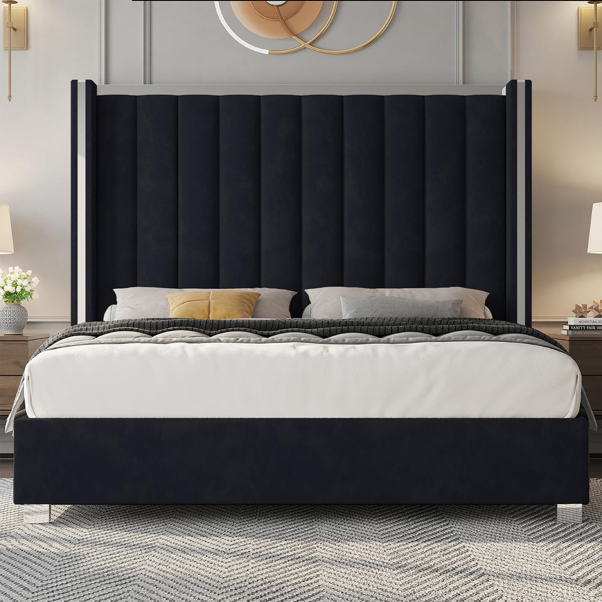 Queen Upholstered Bed Frame with Tall Headboard Q94619