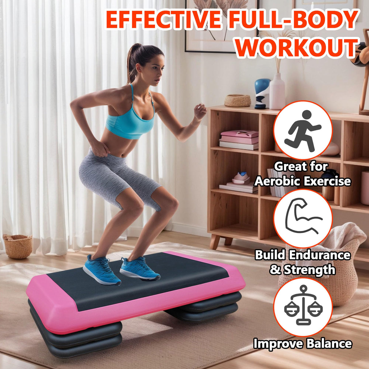 43" Adjustable Aerobic Step Platform with 4 Risers, 550 LBS Capacity H4916