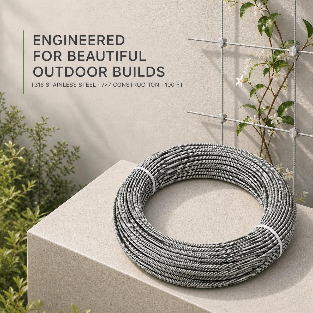 T316 Stainless Steel Wire Rope 1/8" 100 ft Q4581