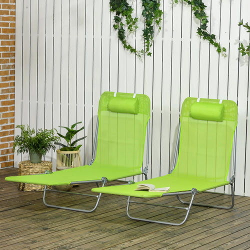 2 Piece Folding Chaise Lounge Chairs Reclining Back Green H234778