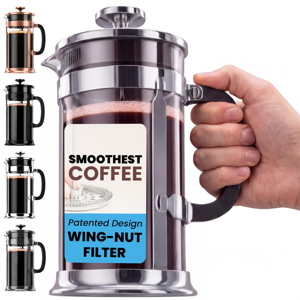 French Press Coffee Maker 34oz Chrome Borosilicate Glass O729