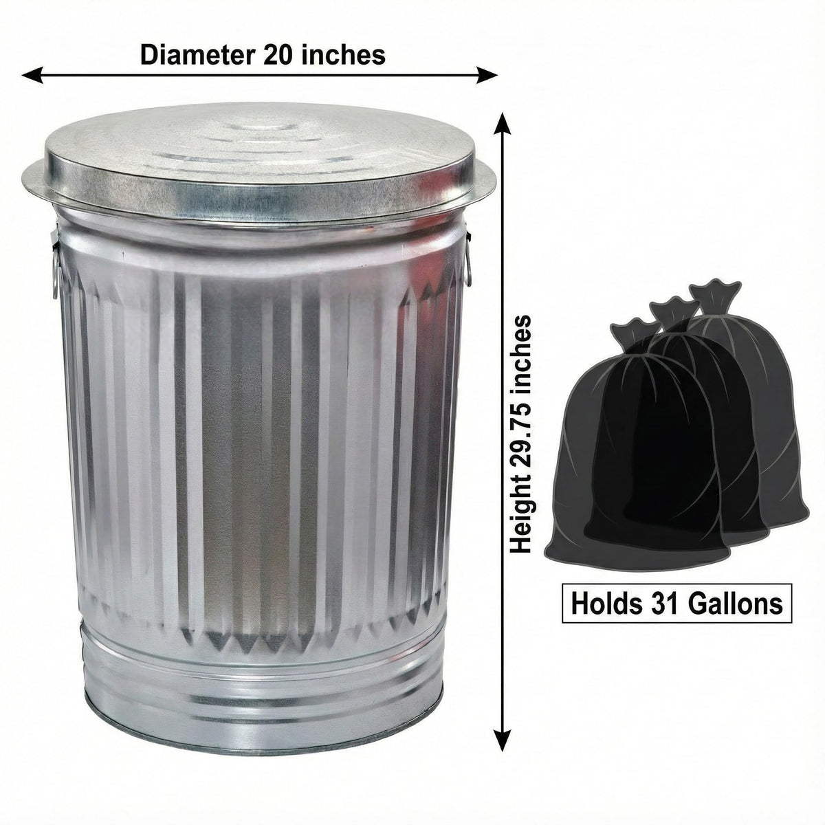 31 Gallon Galvanized Steel Trash Can with Lid N108434