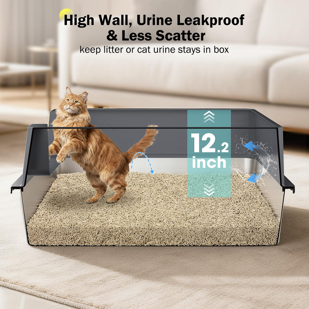 Stainless Steel Extra Large Cat Litter Box with High Sided Lid and Litter Scoop J300