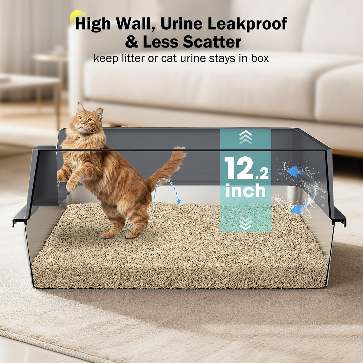 Stainless Steel Extra Large Cat Litter Box with High Sided Lid and Litter Scoop J300