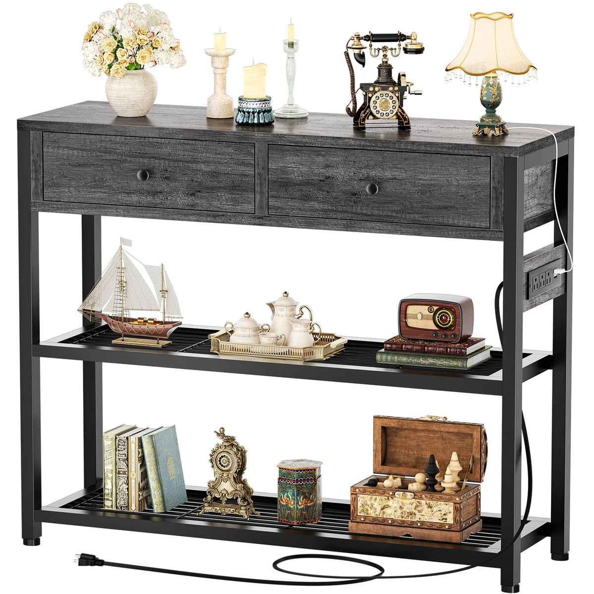 32" Entryway Table with Outlets and Drawers E621668