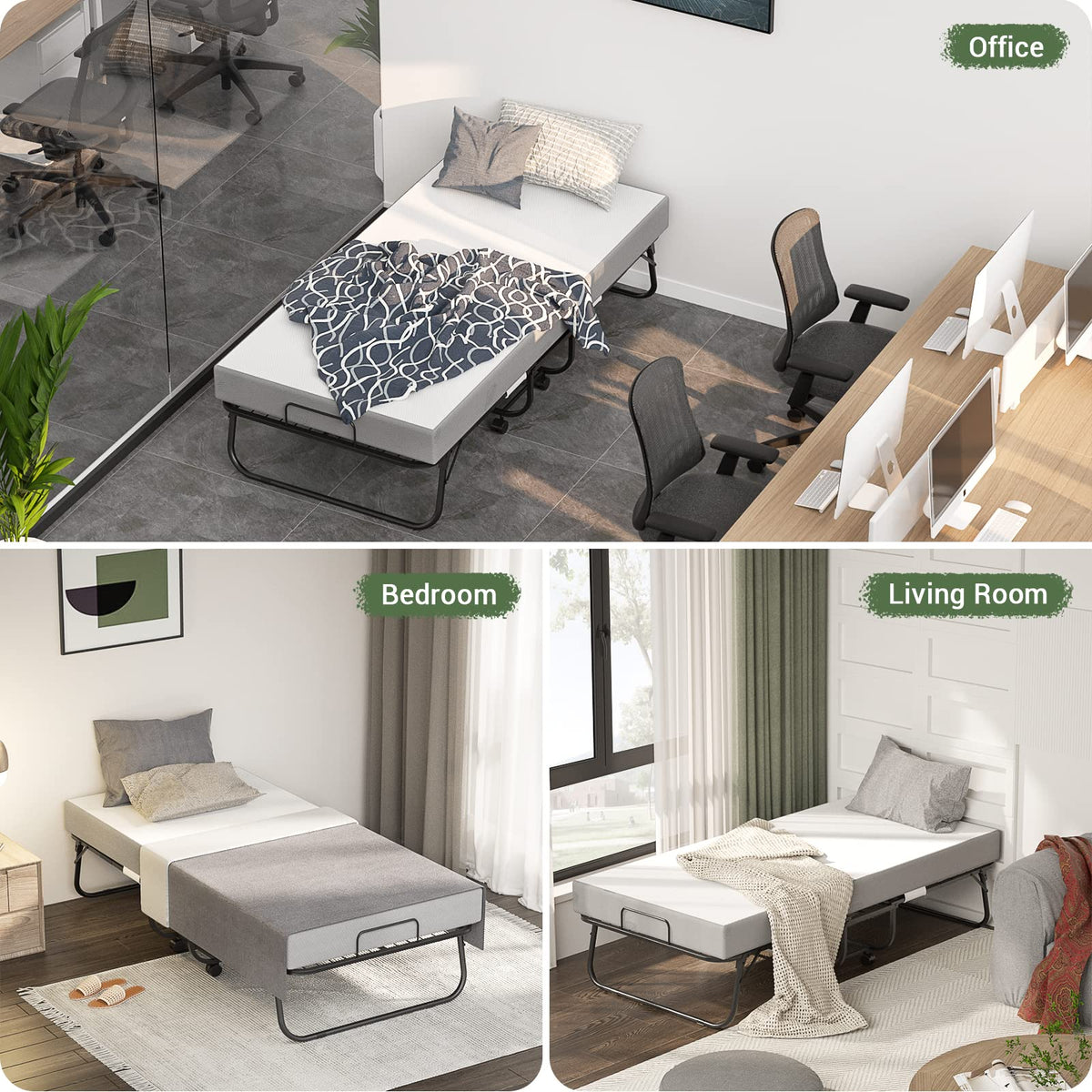 75" x 31" Folding Bed with Memory Foam Mattress M102
