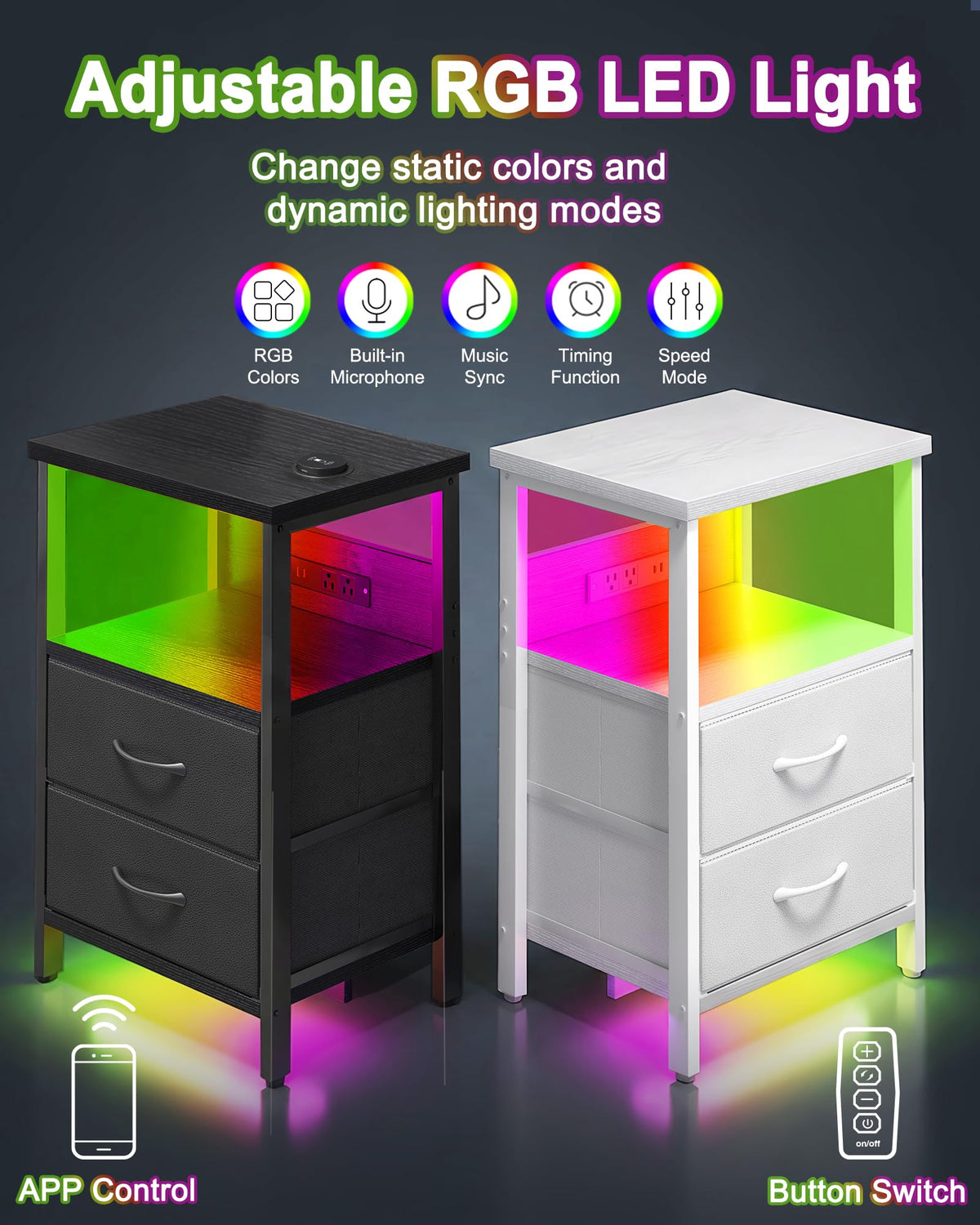 Black Smart Nightstand with Wireless Charging T2511