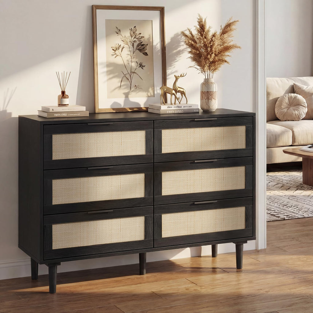 6 Drawer Rattan Wood Dresser F7837