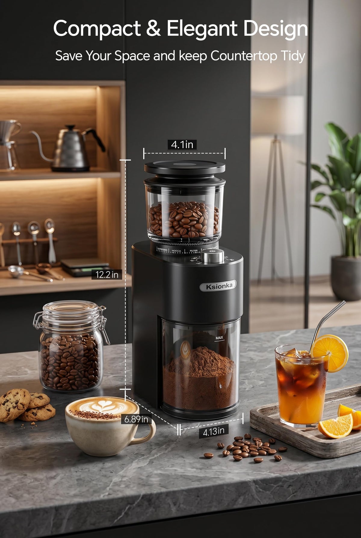 Conical Coffee Bean Grinder, 38 Precise Settings, Anti-Static N886513