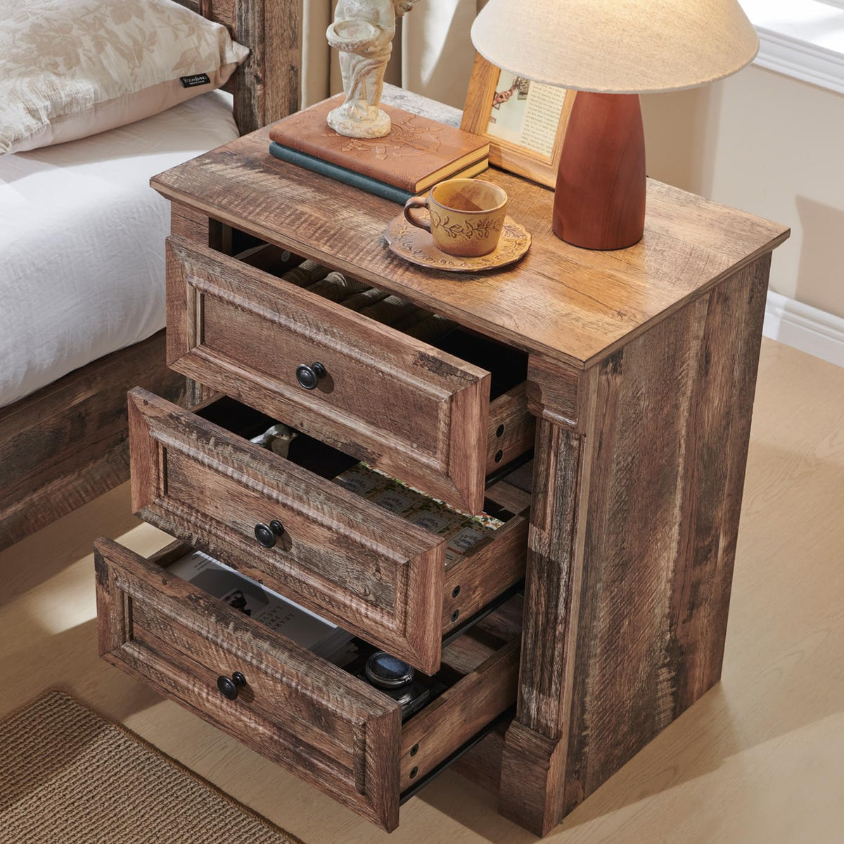 26" Tall 3 Drawer Light Brown Nightstand I39042