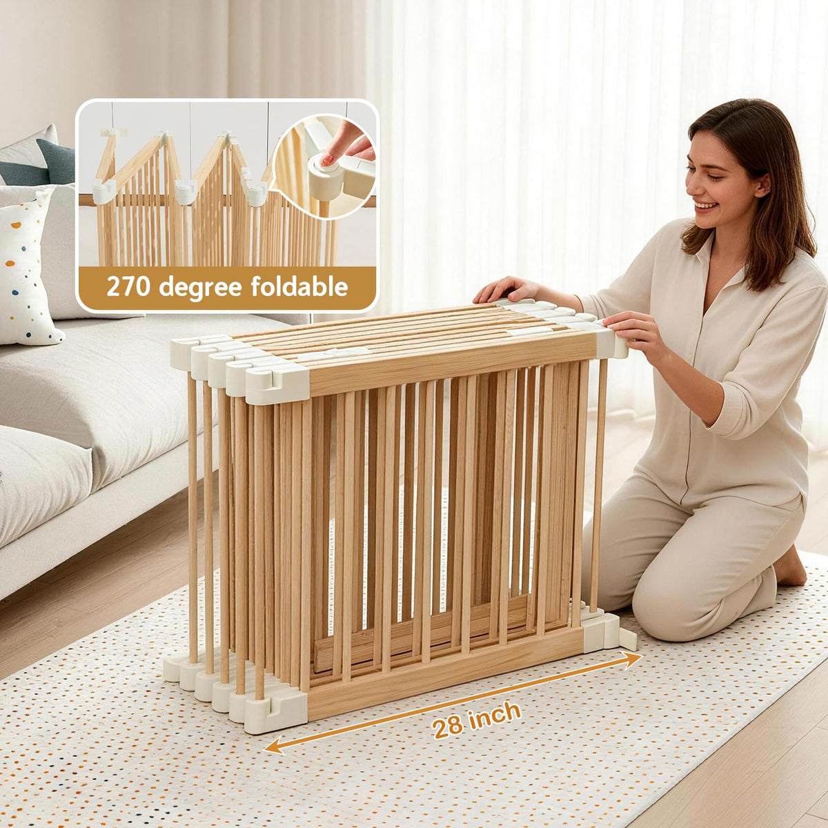 Foldable Wooden Playpen with Gate B92390