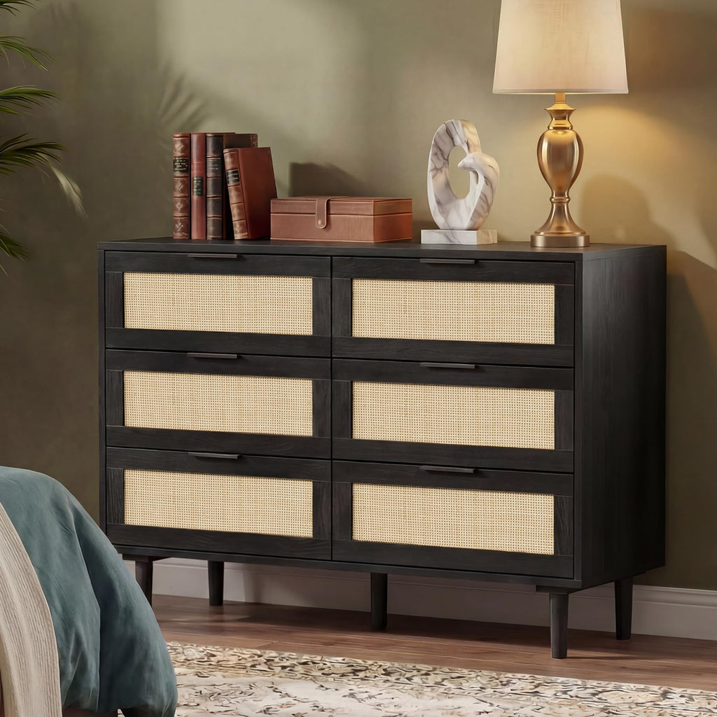 6 Drawer Rattan Wood Dresser F7837