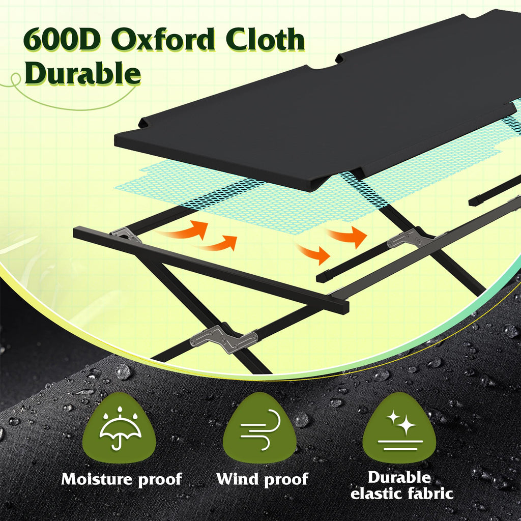 Folding Camping Cot with Carry Bag, 300 lb, Black E507