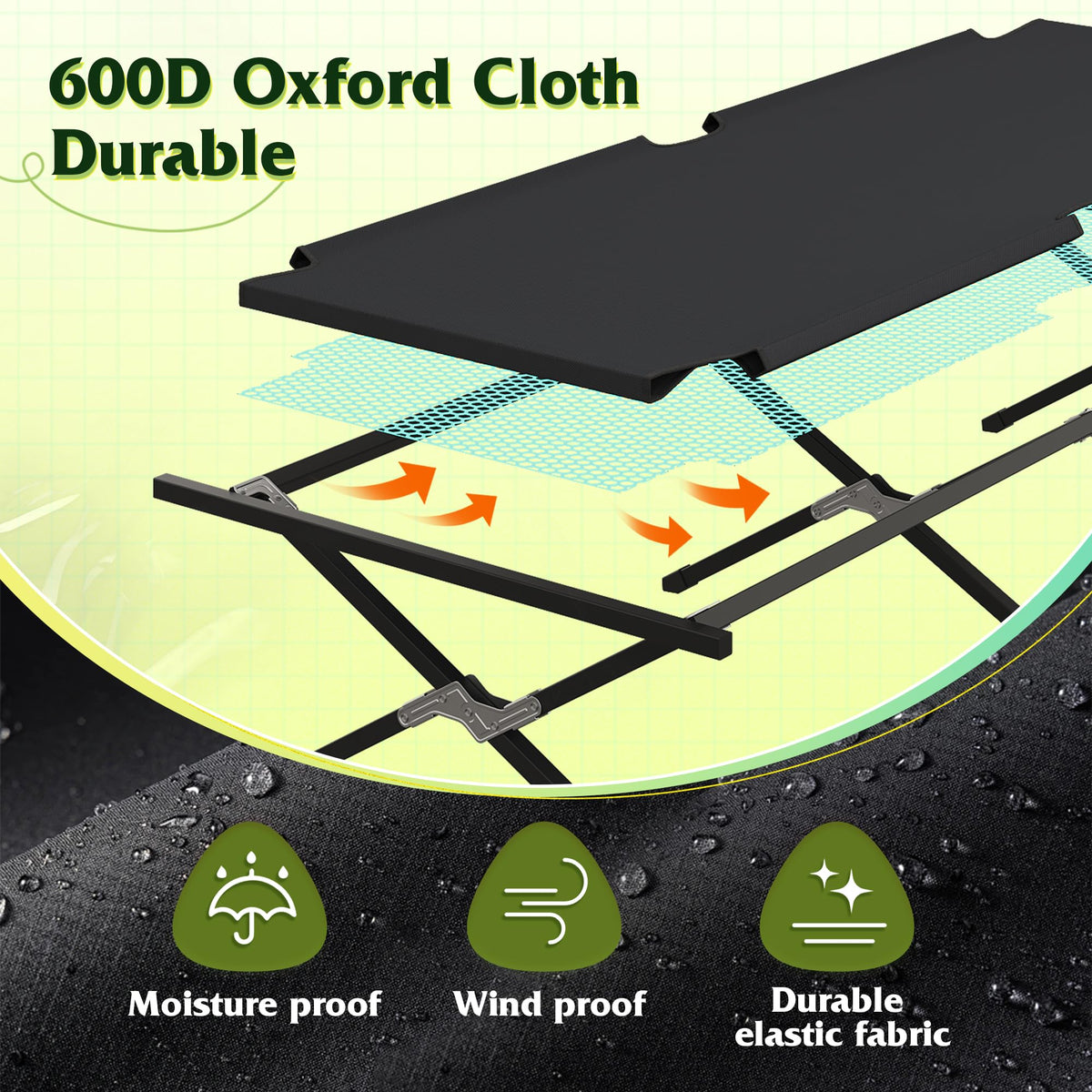 Folding Camping Cot with Carry Bag, 300 lb, Black E507