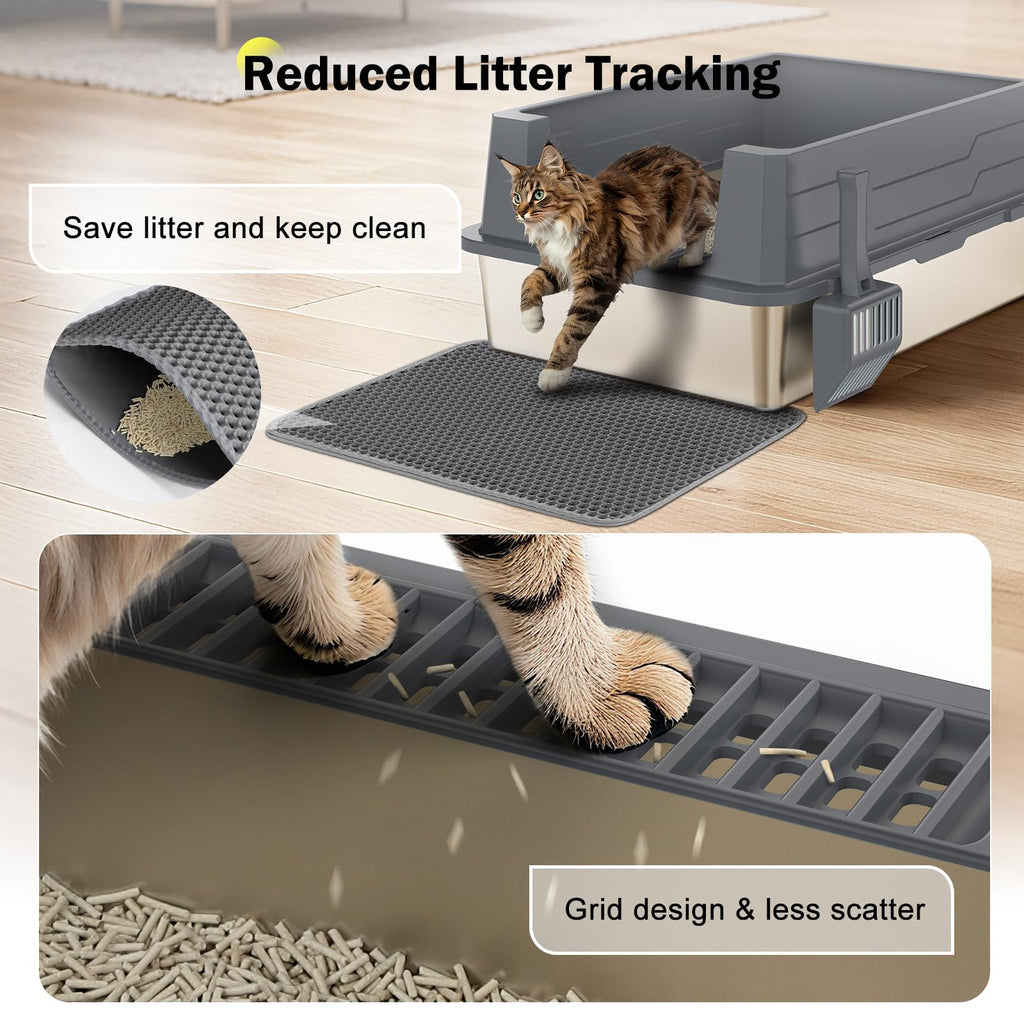 Stainless Steel Extra Large Cat Litter Box with High Sided Lid and Litter Scoop J300