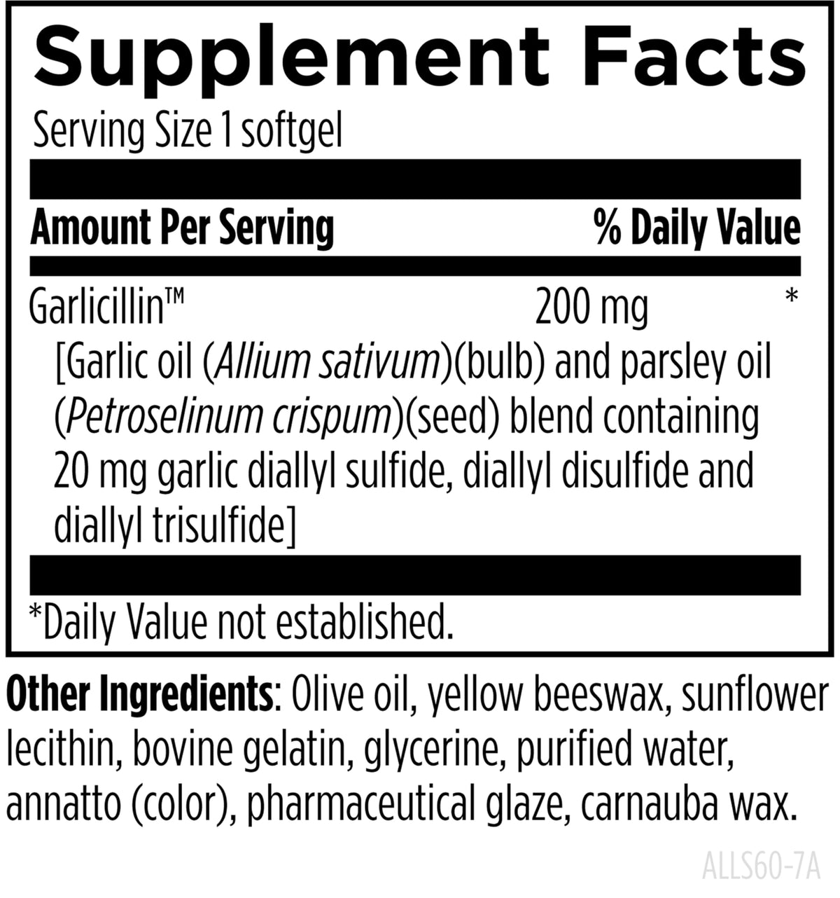 Allicin Supplement 60 Softgels O841890