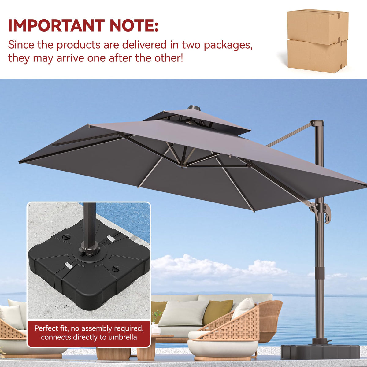9' X 12' Grey Cantilever Patio Umbrella with Base X79420