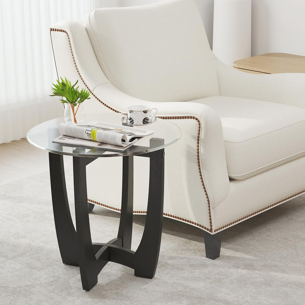 Glass Round End Table Set of 2, 23.5" Black D31412
