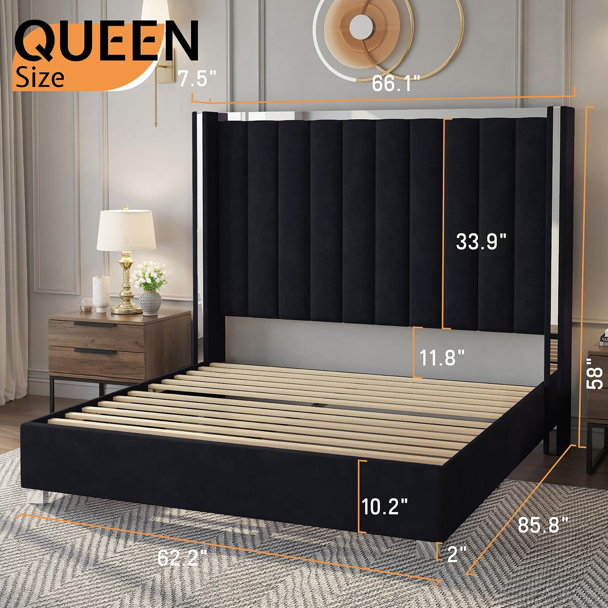Queen Upholstered Bed Frame with Tall Headboard Q94619