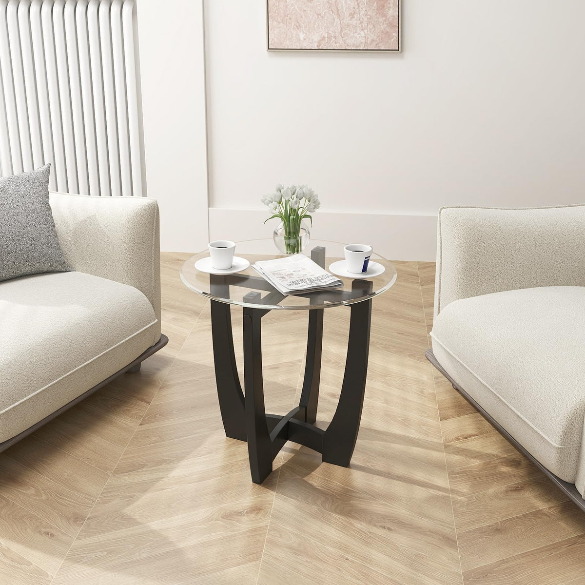 Glass Round End Table Set of 2, 23.5" Black D31412