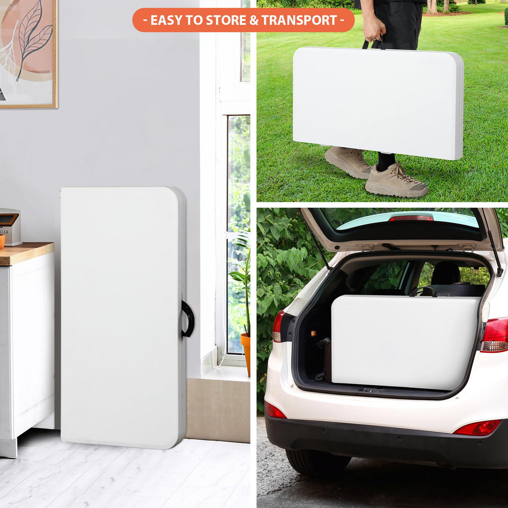 White 3 Foot Folding Card Table with Carrying Handle F9677