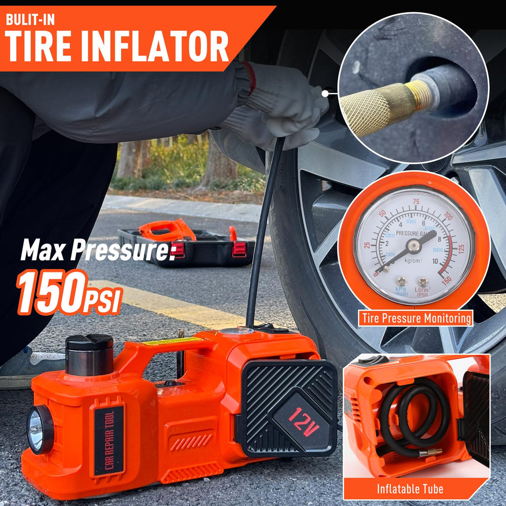 5 Ton Hydraulic Electric Car Jack Set with Tire Pump and Impact Wrench V21364