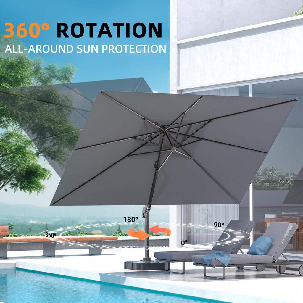 9' X 12' Grey Cantilever Patio Umbrella with Base X79420
