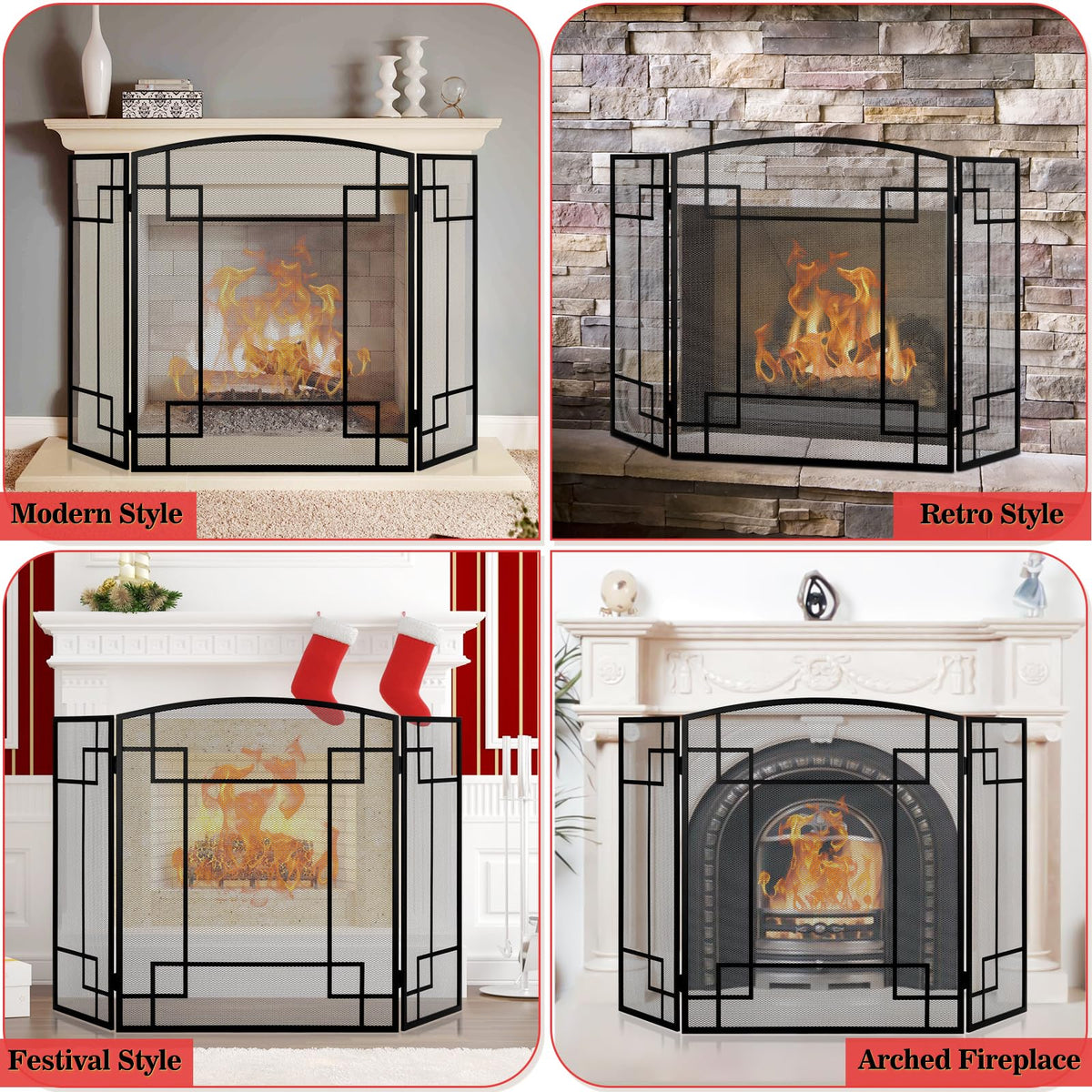 Fireplace Screen 3 Panel Wrought Iron V53015