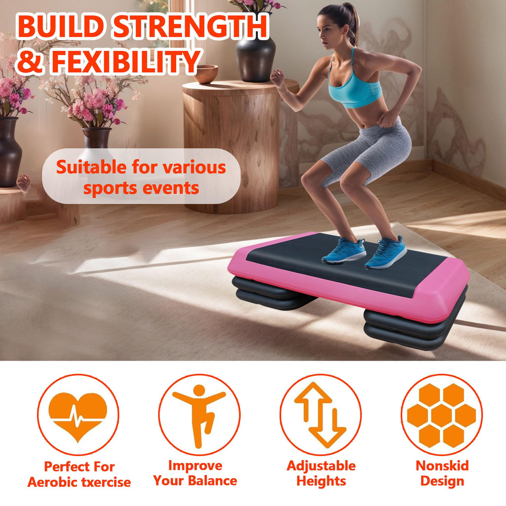 43" Adjustable Aerobic Step Platform with 4 Risers, 550 LBS Capacity H4916