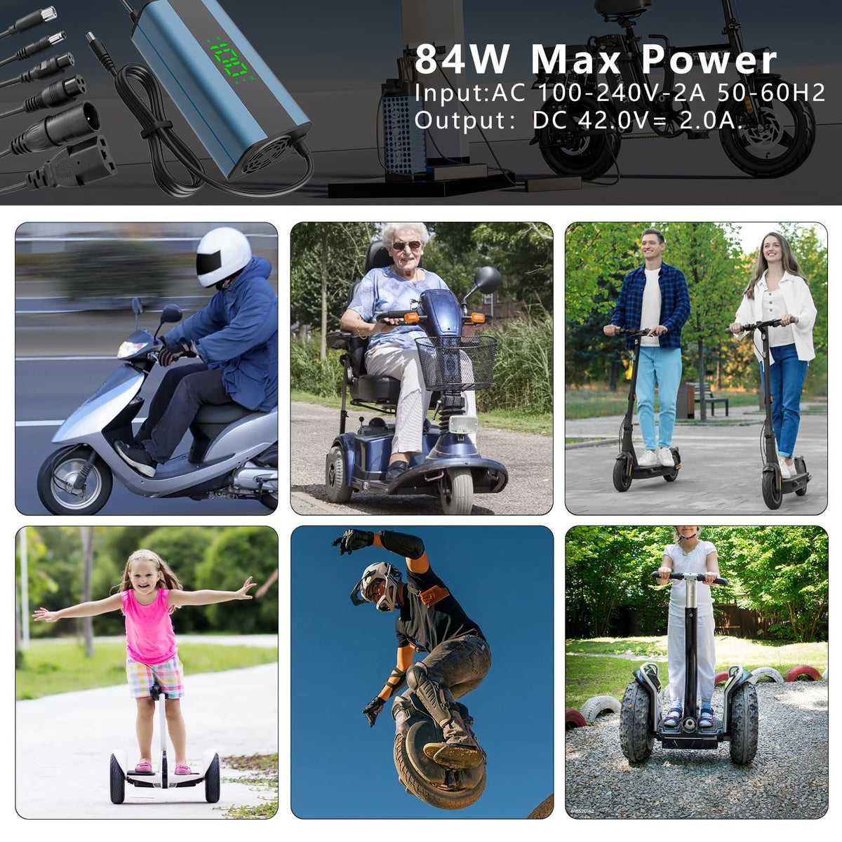 54.6V 2A Electric Scooter Charger with 6-in-1 Universal Plug V409711