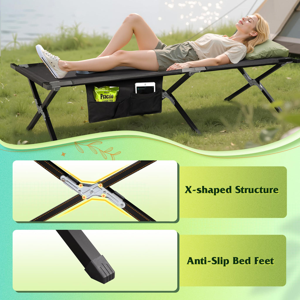 Folding Camping Cot with Carry Bag, 300 lb, Black E507