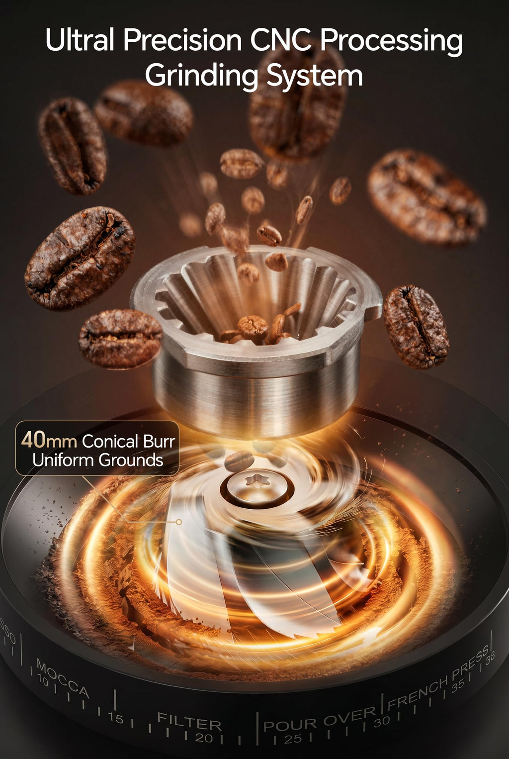 Conical Coffee Bean Grinder, 38 Precise Settings, Anti-Static N886513