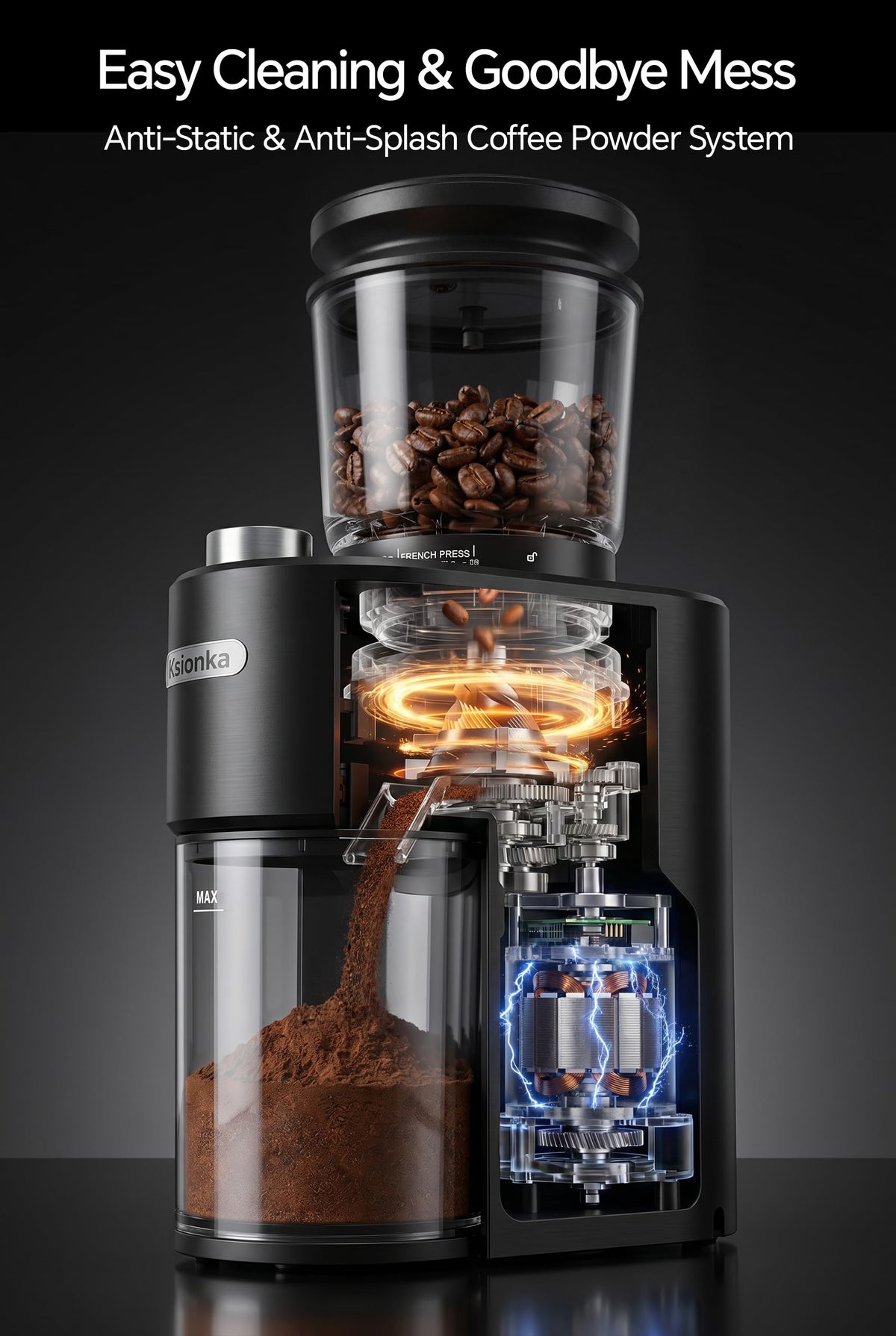 Conical Coffee Bean Grinder, 38 Precise Settings, Anti-Static N886513